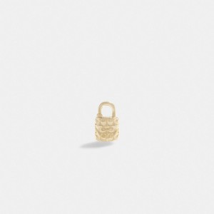 Coach 14 K Gold Quilted Signature Padlock Single Stud Earring Gold | 047-KIDGAB