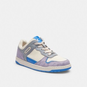 Coach C201 Low Top Sneaker In Signature Canvas Chalk/Soft Purple | 175-TZKDOY