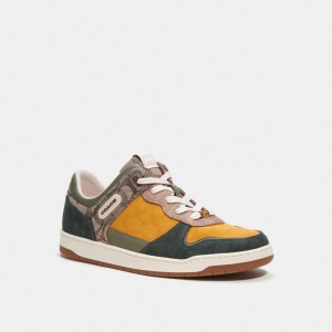 Coach C201 Sneaker In Mixed Signature Fabric Oak/Buttercup/Amazon Green | 147-RXKTGN