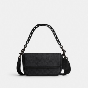 Coach Charter Flap Crossbody 18 In Signature Canvas Charcoal | 253-CMWLJY