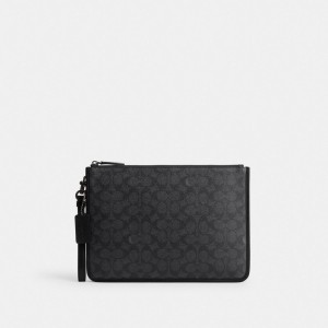 Coach Charter Pouch In Signature Canvas Charcoal | 638-MDEOTB