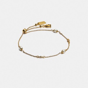 Coach Classic Crystal Pearl Slider Bracelet Gold | 153-QBRHIA