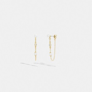 Coach Classic Pearl Chain Earrings Gold/Pearl | 196-XAONEC