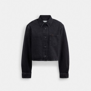 Coach Cropped Denim Button Down In Organic Cotton Black | 409-MTADSH