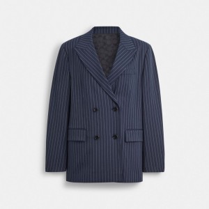 Coach Double Breasted Blazer Navy/White | 467-MDJFKL