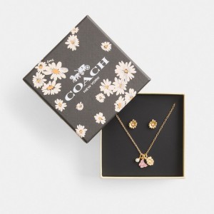 Coach Garden Charms Pendant Necklace And Earrings Set Gold/Multi | 873-PCXGNM