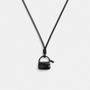 Coach Handbag Leather Necklace Black | 429-AYMEZN