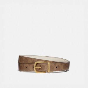 Coach Harness Buckle Reversible Belt 25 Mm Brass/Chalk Tan | 203-FZKUHE