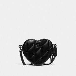 Coach Heart Crossbody Bag With Quilting Pewter/Black | 169-EUZVPJ