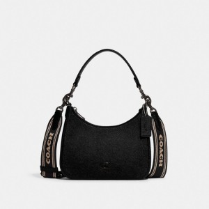 Coach Hobo Crossbody Bag With Signature Canvas Black | 602-KSTORG