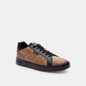 Coach Lowline Low Top Sneaker In Signature Canvas Tan/Black | 907-GFDSBO