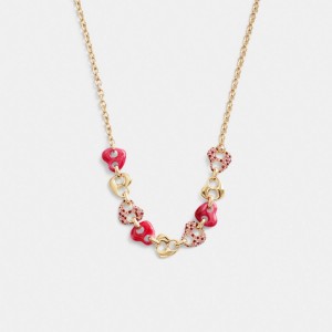 Coach Pavé Hearts Chain Link Necklace Gold/Pink Multi | 963-BRXALE