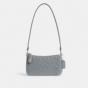 Coach Penn Shoulder Bag In Signature Leather Silver/Grey Blue | 173-ZQTCOG