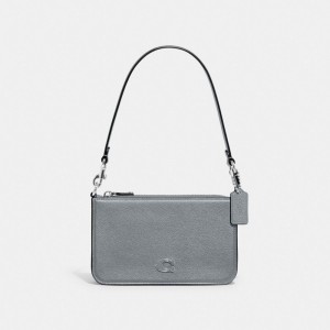 Coach Pouch Bag With Signature Canvas Grey Blue | 389-MHPYXA