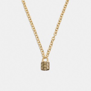 Coach Quilted Padlock Chain Necklace Gold/Black | 798-JVXSYE