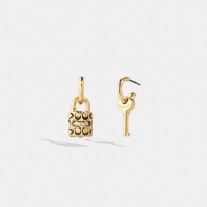 Coach Quilted Padlock Key Mismatch Earrings Gold/Black | 346-XVLUPW