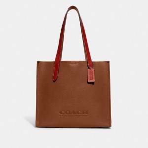 Coach Relay Tote Bag 34 Polished Pebble Leather/1941 Saddle | 281-HWSVRN