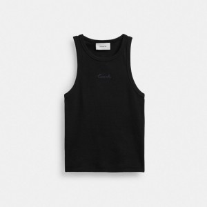 Coach Ribbed Script Tank Top Black | 257-RDLQVM