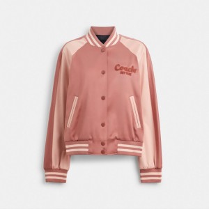 Coach Satin Varsity Jacket Pink | 284-VLPTFI