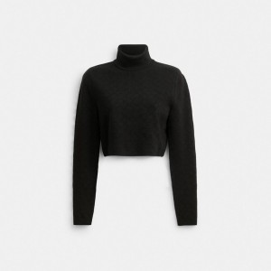 Coach Signature Knit Cropped Turtleneck Black | 701-CTHSDE