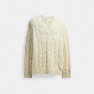 Coach Signature Sweater In Recycled Wool Ivory | 843-TWESAZ