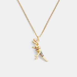 Coach Skeletal Rexy Long Pendant Necklace Gold/Multi | 493-CTJLAS