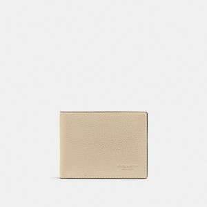 Coach Slim Billfold Wallet Polished Pebble Leather/Ivory | 954-DQUTVW