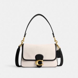 Coach Soft Tabby Shoulder Bag Brass/Salt Stone/Black | 081-SWPFLV