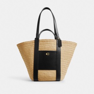 Coach Straw Pocket Tote Brass/Natural | 049-PHWRBG