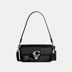 Coach Studio Baguette Bag With Sequins Calf Leather/Silver/Black | 543-QVUDEH