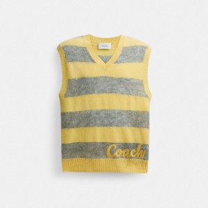 Coach Sweater Vest Yellow Multi | 370-HCZXQK