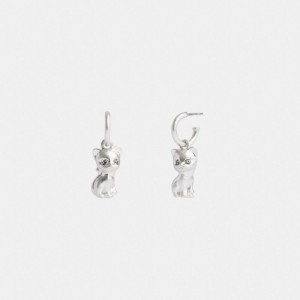 Coach The Lil Nas X Drop Cat Huggie Earrings Silver | 721-TNQXIK