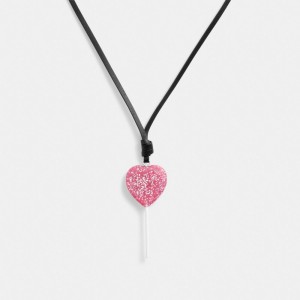 Coach The Lil Nas X Drop Heart Lollipop Necklace Silver/Pink | 719-IBEDKN