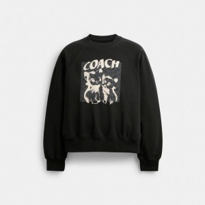 Coach The Lil Nas X Drop Signature Cats Crewneck Sweatshirt Black | 629-OQKVWM