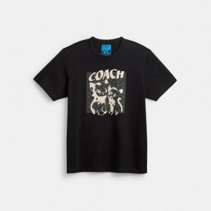 Coach The Lil Nas X Drop Signature Cats T Shirt Black | 789-DYOQAC