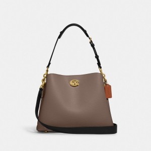 Coach Willow Shoulder Bag In Colorblock Pebble Leather/Brass/Dark Stone | 857-LHTKIR