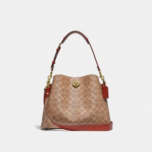 Coach Willow Shoulder Bag In Signature Canvas Canvas/Brass/Tan/Rust | 495-HKWGMX