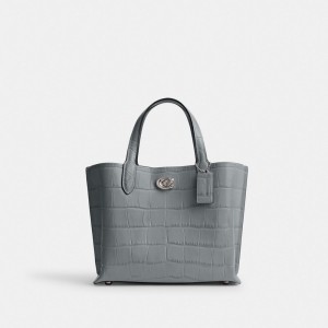 Coach Willow Tote Bag 24 Embossed Crocodile/Silver/Grey Blue Multi | 281-TJDZSG