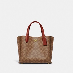 Coach Willow Tote Bag 24 In Signature Canvas Signature Coated Canvas/Brass/Tan/Rust | 183-NYGJQT