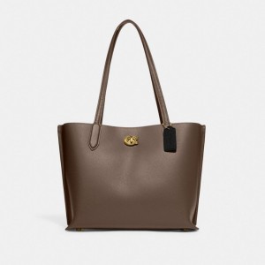 Coach Willow Tote Bag Pebble Leather/Brass/Dark Stone | 067-APYDRQ