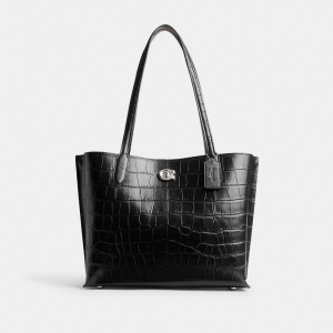 Coach Willow Tote Bag Silver/Black | 832-YIVWRD