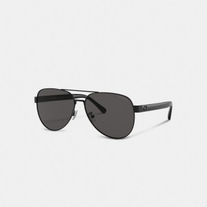 Coach Wire Frame Pilot Sunglasses Matte Black | 249-FGHSZT