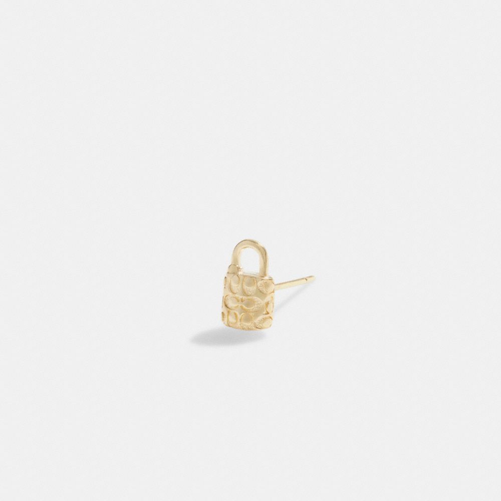 Coach 14 K Gold Quilted Signature Padlock Single Stud Earring Gold | 047-KIDGAB