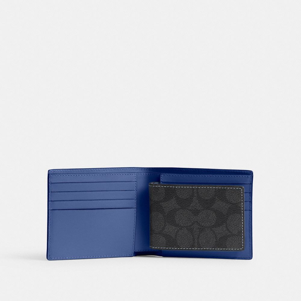 Coach 3 In 1 Wallet In Signature Canvas Charcoal/Blueberry | 076-RVPUJZ