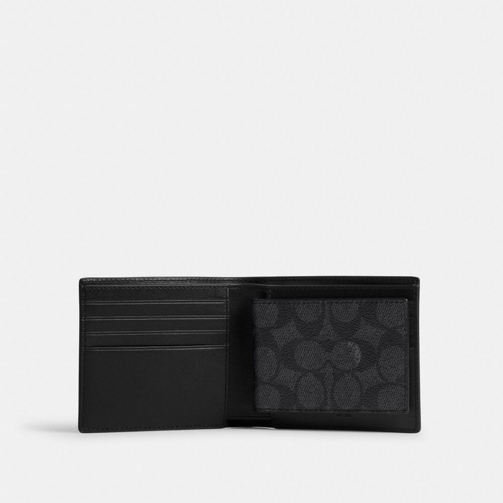 Coach 3 In 1 Wallet In Signature Canvas With Graphic Signature Coated Canvas/Leather/Charcoal Multi | 267-BKSRLA