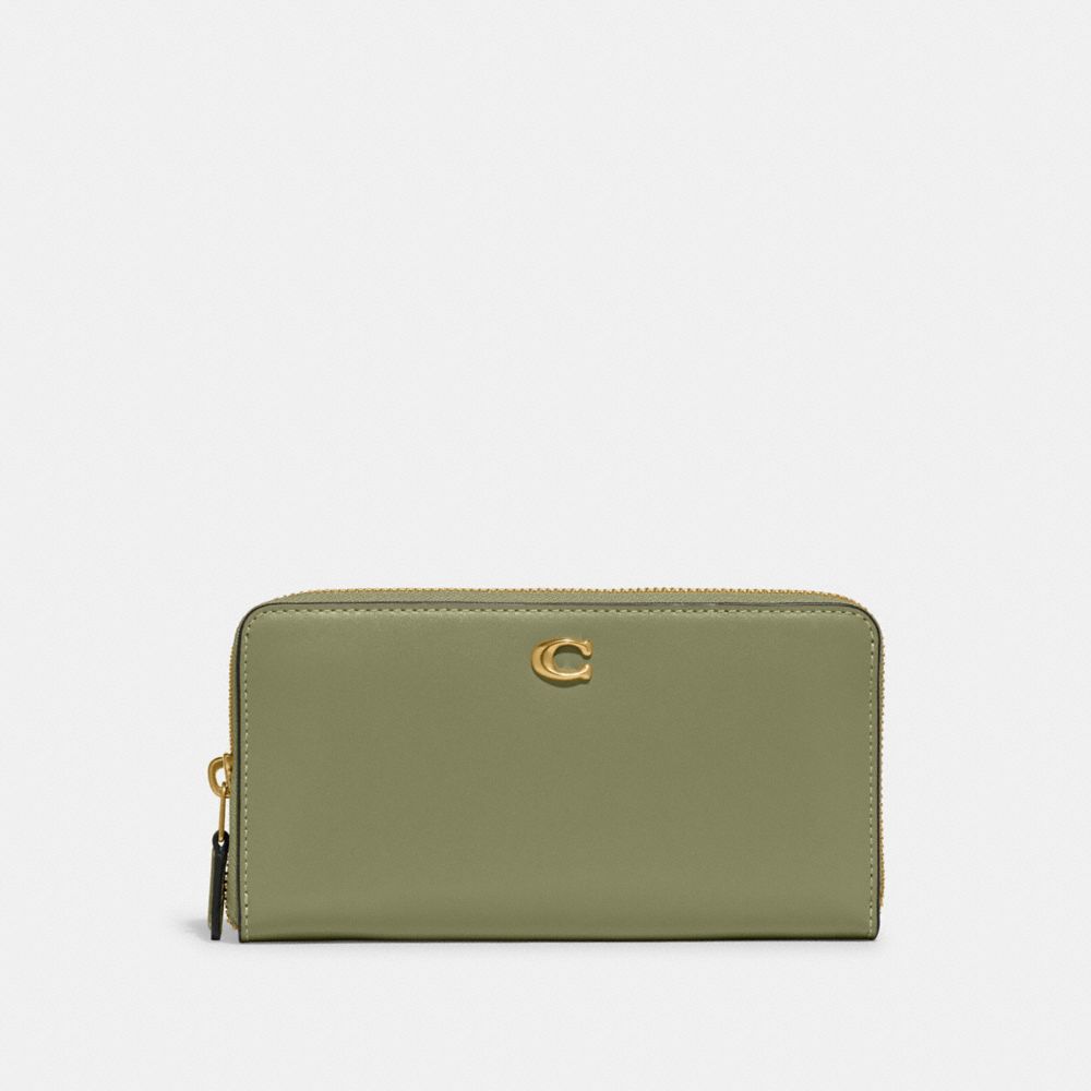 Coach Accordion Zip Wallet Refined Calf Leather/Brass/Moss | 834-SZFMUJ