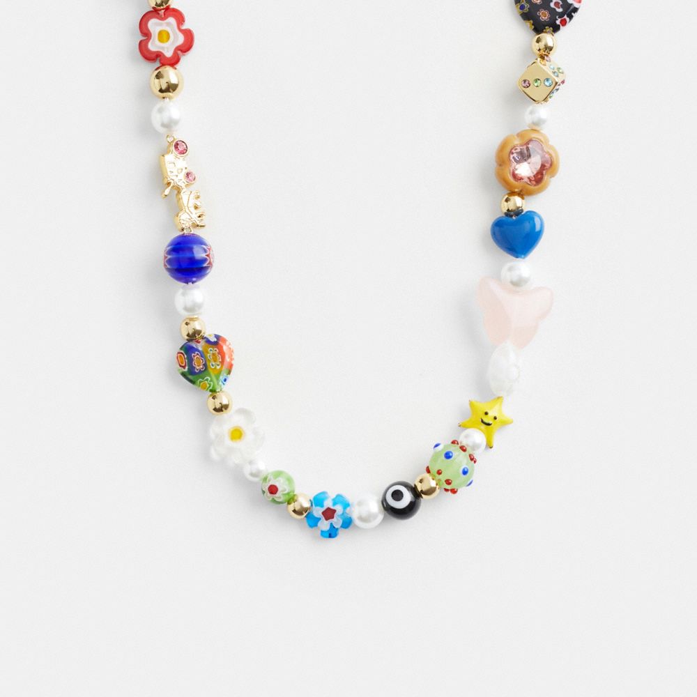 Coach Beaded Charm Necklace Gold/Multi | 761-SENWLR