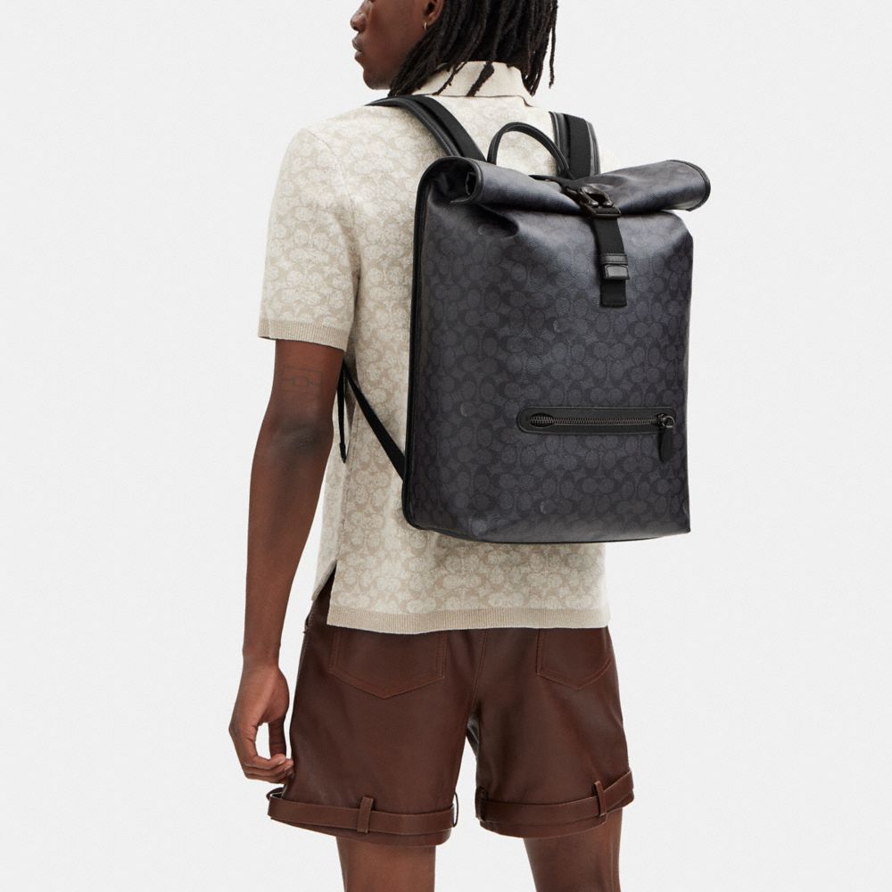 Coach Beck Roll Top Backpack In Signature Canvas Charcoal | 091-GHIROC