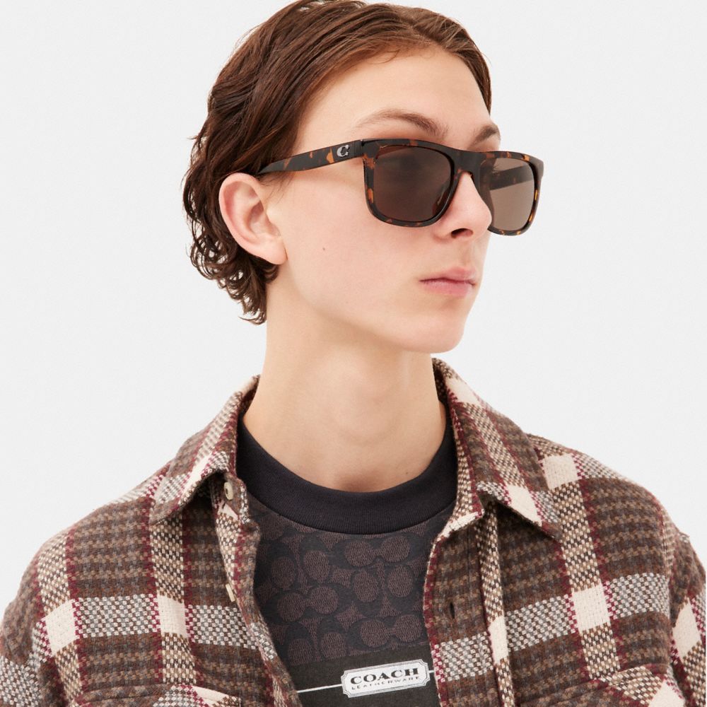 Coach Beveled Signature Flat Top Square Sunglasses Dark Tortoise | 415-XDBHQK