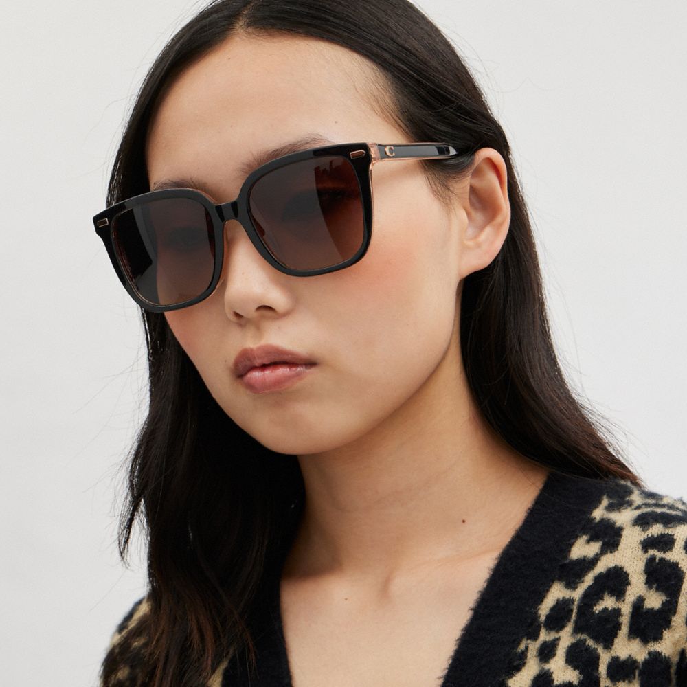 Coach Beveled Signature Oversized Square Sunglasses Black/Blush | 307-FOVBEU